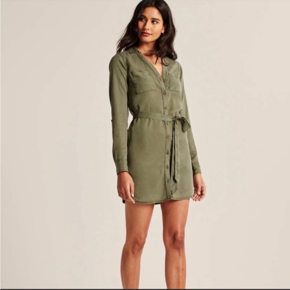 Abercrombie & Fitch Olive Belted Shirtdress